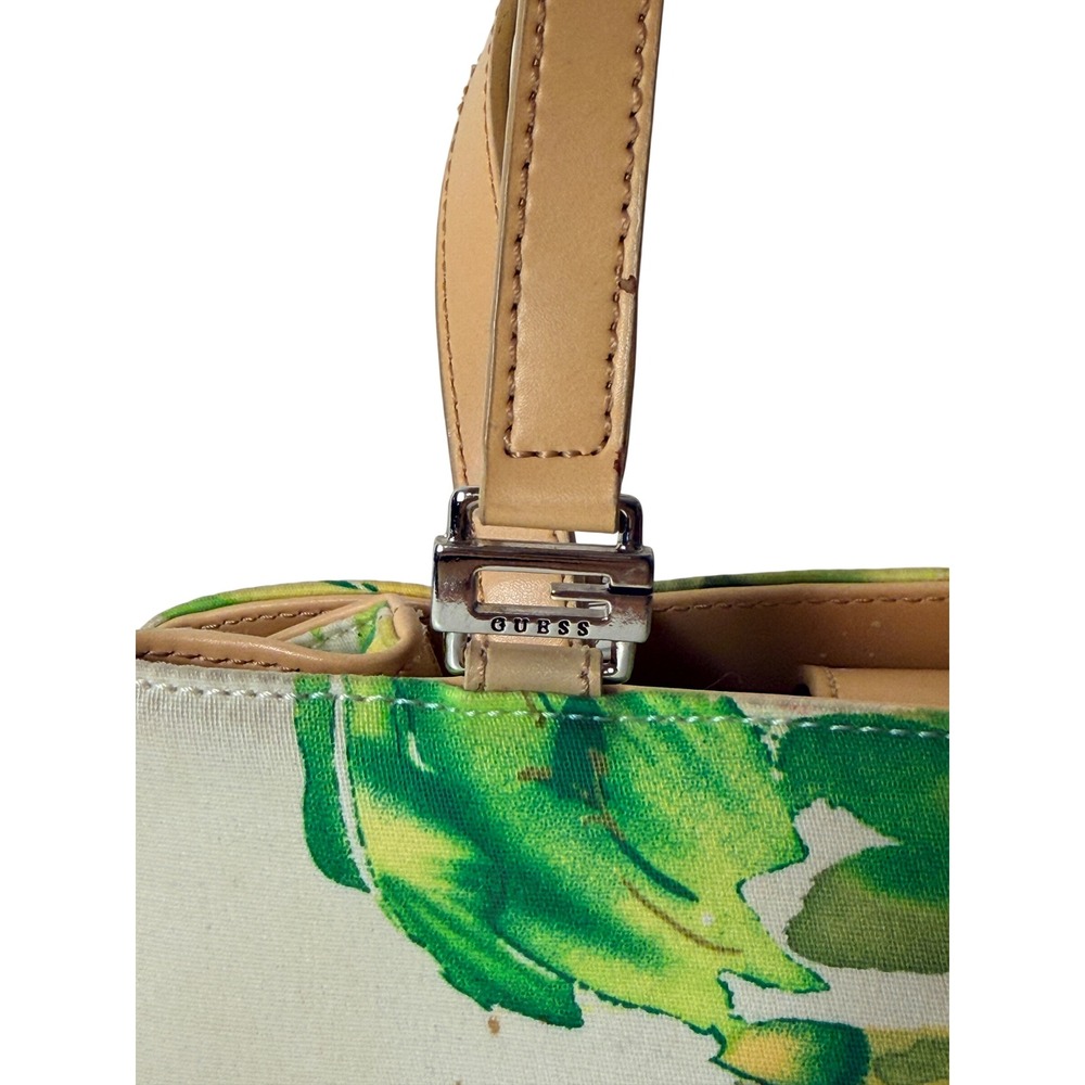 Guess Vintage Y2K Floral Tropical Beaded Canvas Handbag Green Yellow Purse - Picture 3 of 10